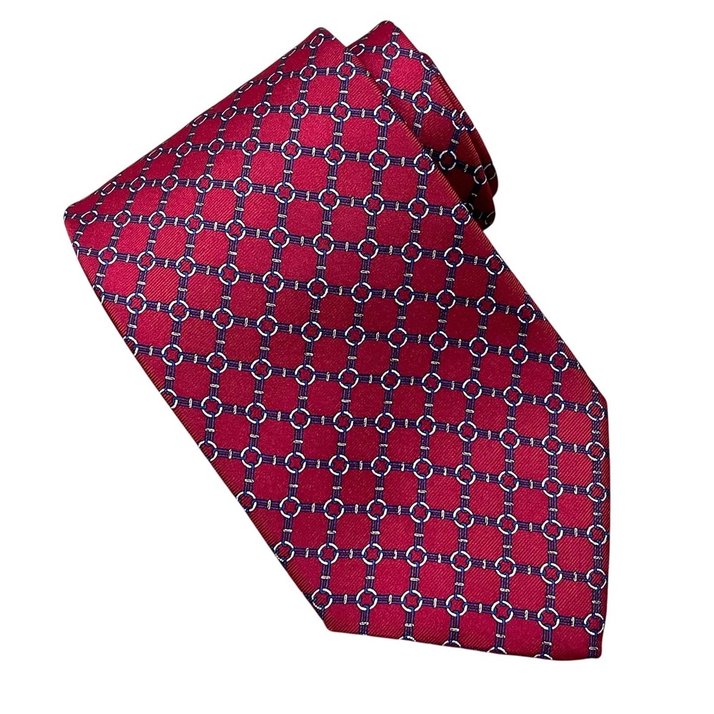 Brooks Brothers 346 Men's Necktie Red Blue Geometric Silk Tie